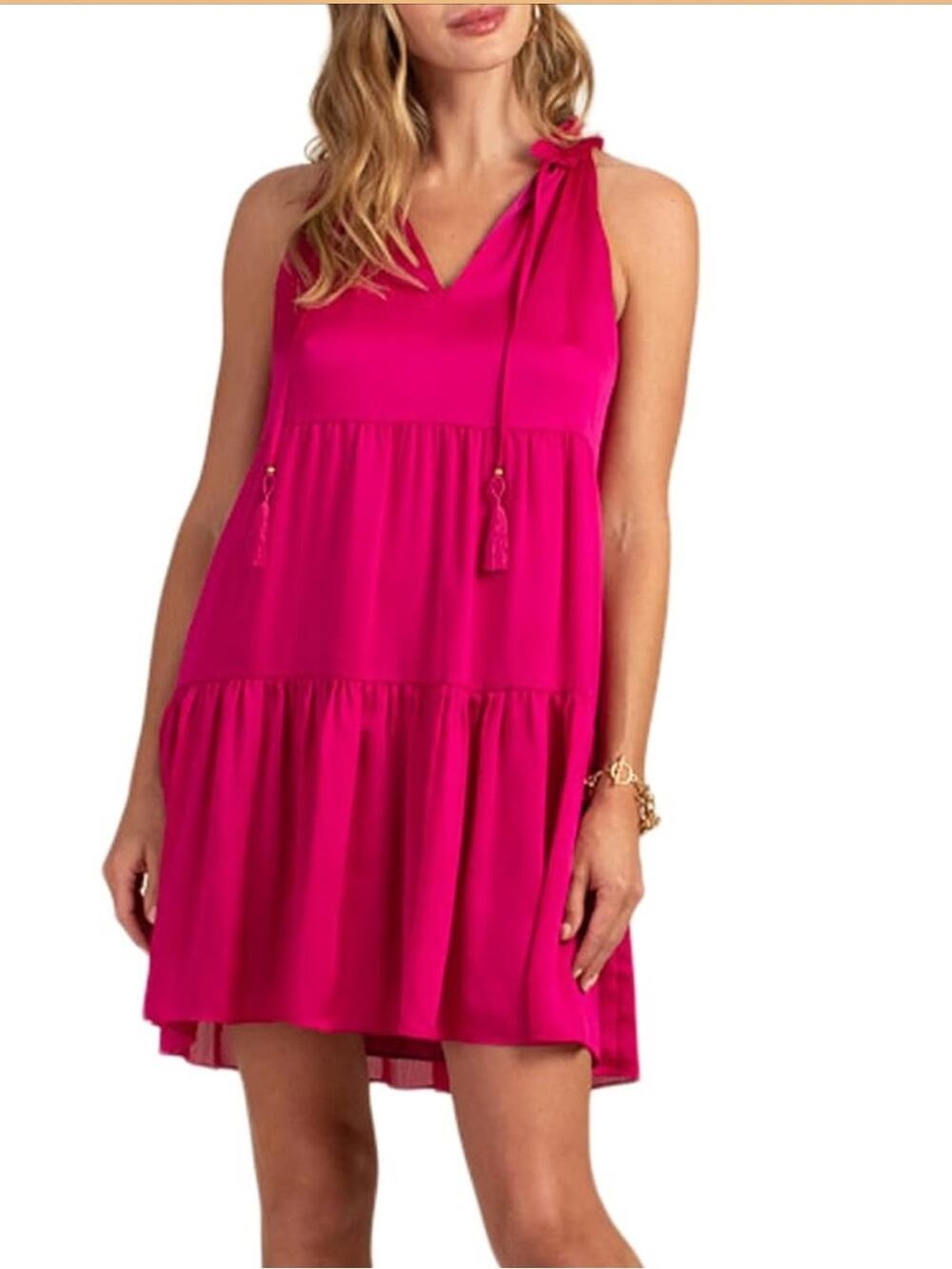 Trina Turk NWTs Embrace Sleeveless Tiered Shift Dress Pink Bougainvillea medium